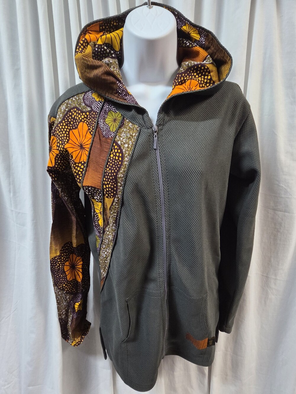 Zip Hoodie with Bold Orange Floral Accent